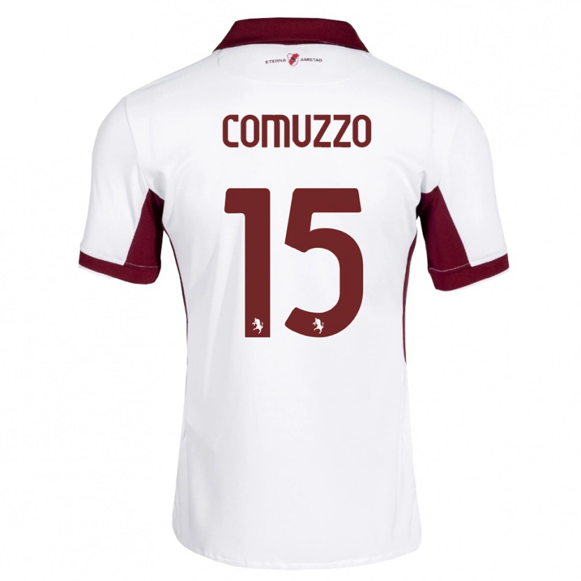 Danxen Kvinder Pietro Comuzzo #15 Bordeaux Hvid Rød Udebane Spillertrøjer 2026/27 Trøje T-Shirt