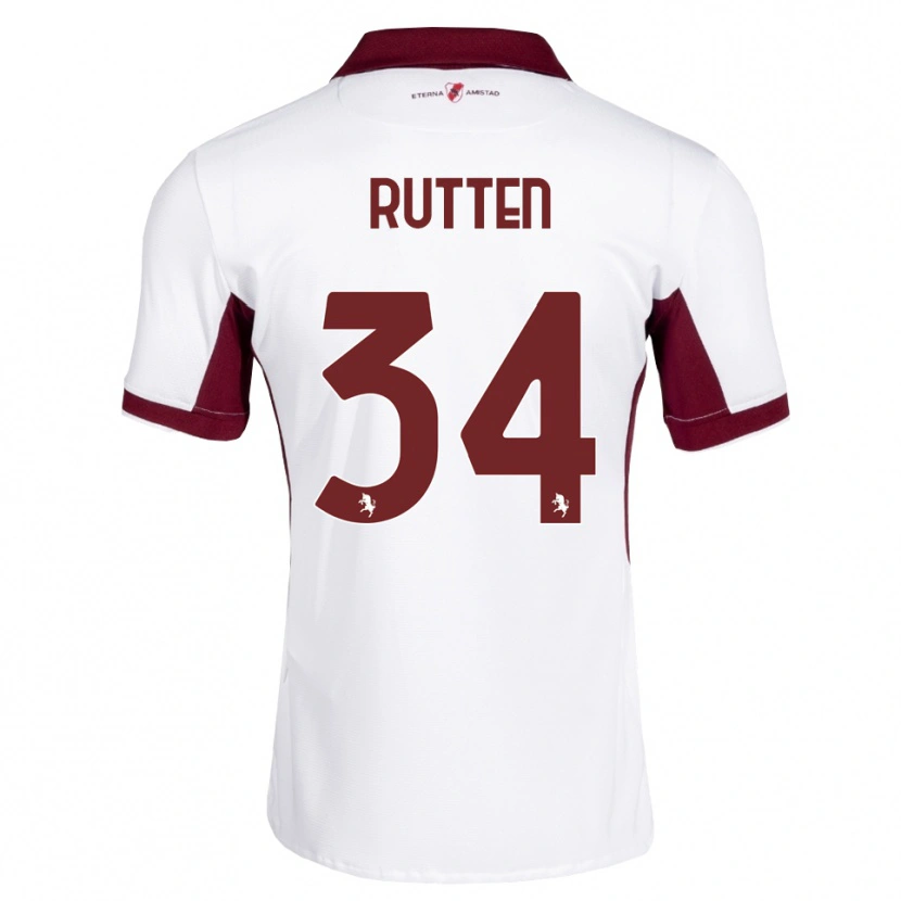 Danxen Kvinder Jill Rutten #34 Bordeaux Hvid Rød Udebane Spillertrøjer 2026/27 Trøje T-Shirt