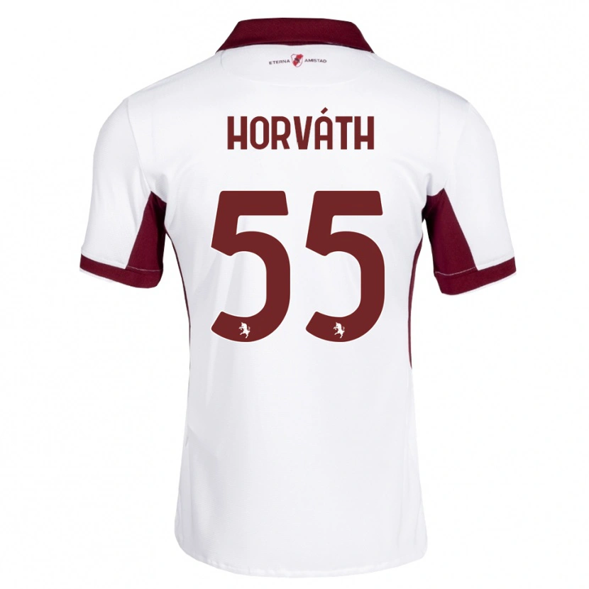 Danxen Kvinder Krisztofer Horváth #55 Bordeaux Hvid Rød Udebane Spillertrøjer 2026/27 Trøje T-Shirt
