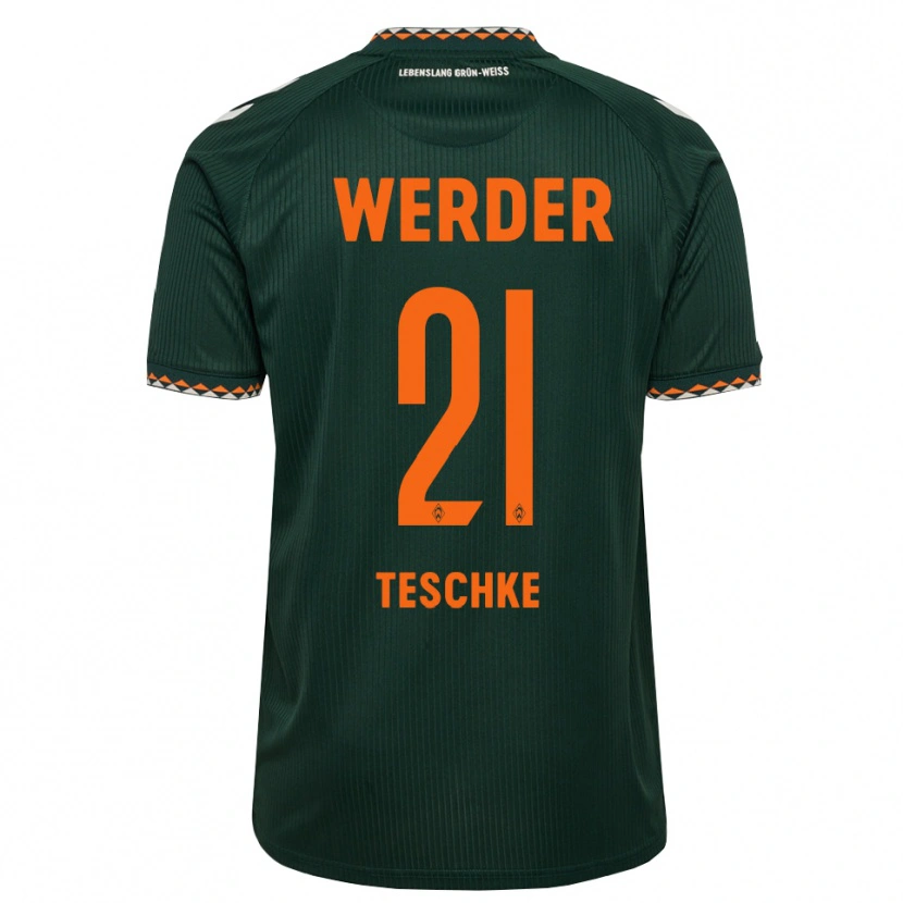 Danxen Kvinder Tim Teschke #21 Mørkegrøn Orange Hvid Udebane Spillertrøjer 2026/27 Trøje T-Shirt