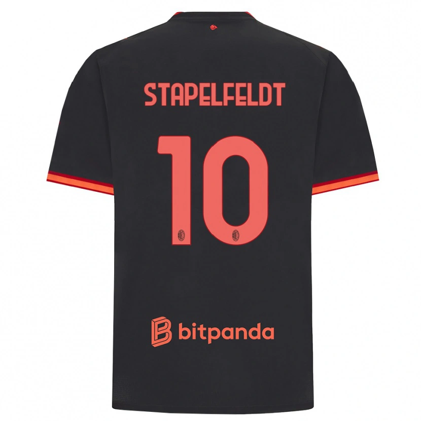 Danxen Kvinder Nina Stapelfeldt #10 Sort Rød Tredje Sæt Spillertrøjer 2026/27 Trøje T-Shirt