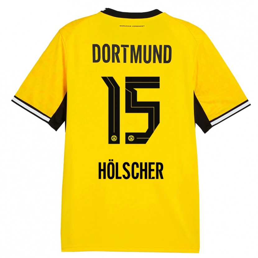 Danxen Børn Mats Hölscher #15 Gul Sort Hvid Hjemmebane Spillertrøjer 2026/27 Trøje T-Shirt
