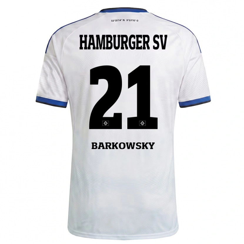 Danxen Børn Finn Barkowsky #21 Hvid Sort Blå Hjemmebane Spillertrøjer 2026/27 Trøje T-Shirt