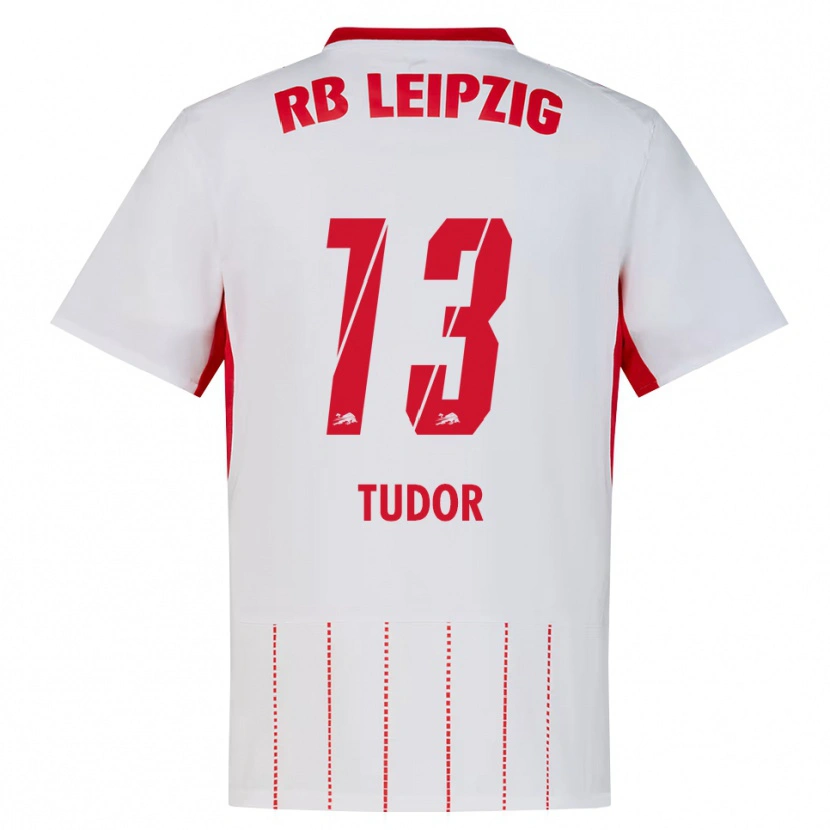 Danxen Børn Aaron Tudor #13 Rød Hvid Gul Hjemmebane Spillertrøjer 2026/27 Trøje T-Shirt