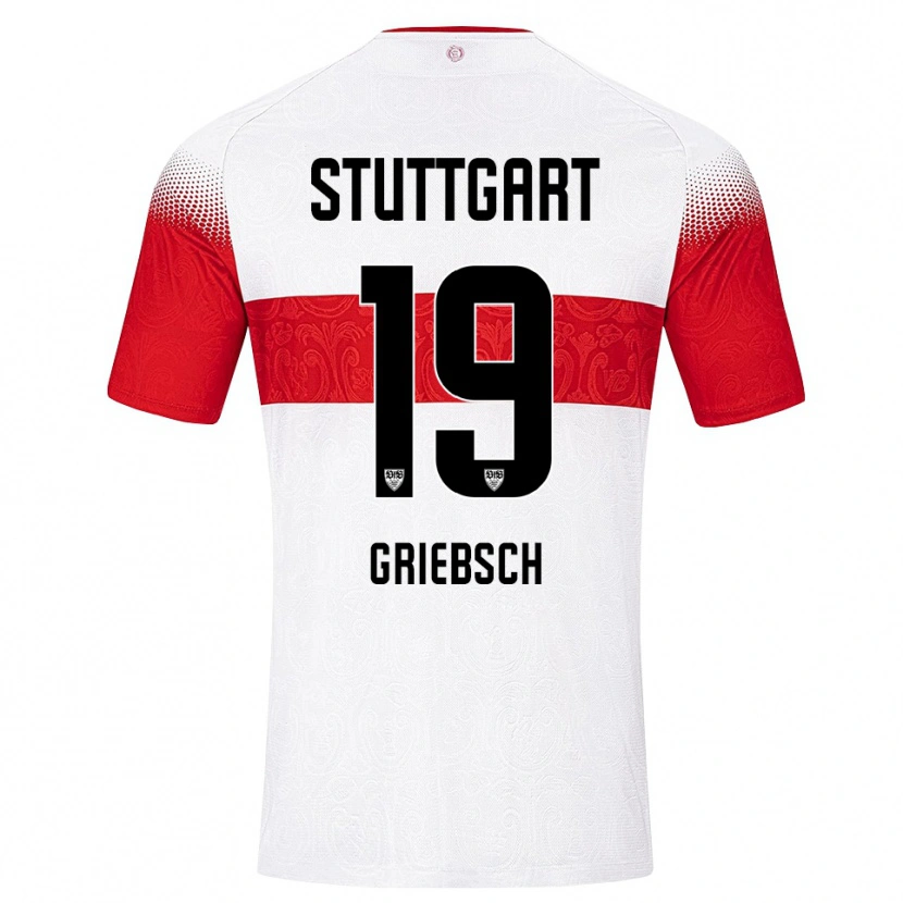 Danxen Børn Lukas Griebsch #19 Hvid Rød Gul Hjemmebane Spillertrøjer 2026/27 Trøje T-Shirt
