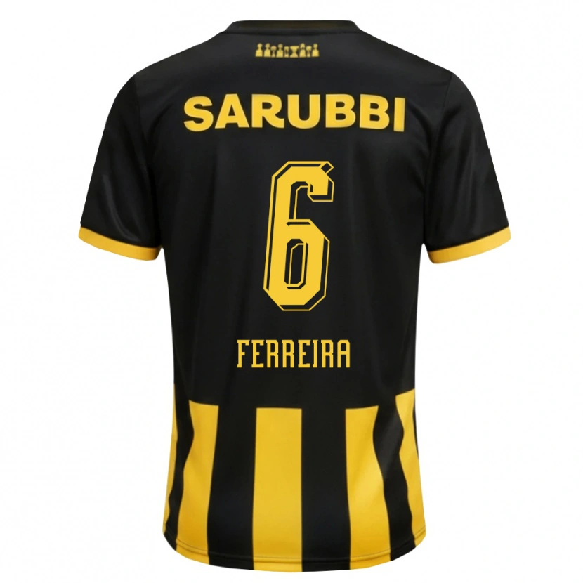 Danxen Børn Lucas Ferreira #6 Sort Gul Hjemmebane Spillertrøjer 2026/27 Trøje T-Shirt