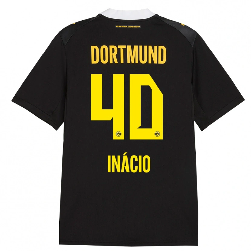 Danxen Børn Samuele Inácio #40 Sort Rød Gul Udebane Spillertrøjer 2026/27 Trøje T-Shirt