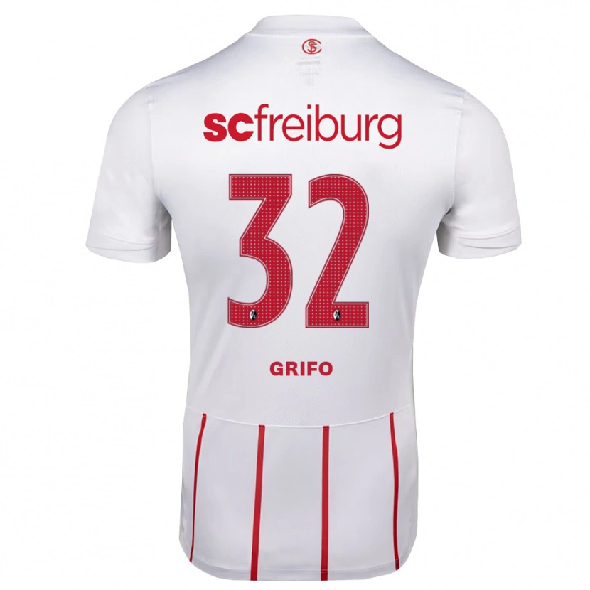 Danxen Børn Vincenzo Grifo #32 Hvid Rød Gul Udebane Spillertrøjer 2026/27 Trøje T-Shirt