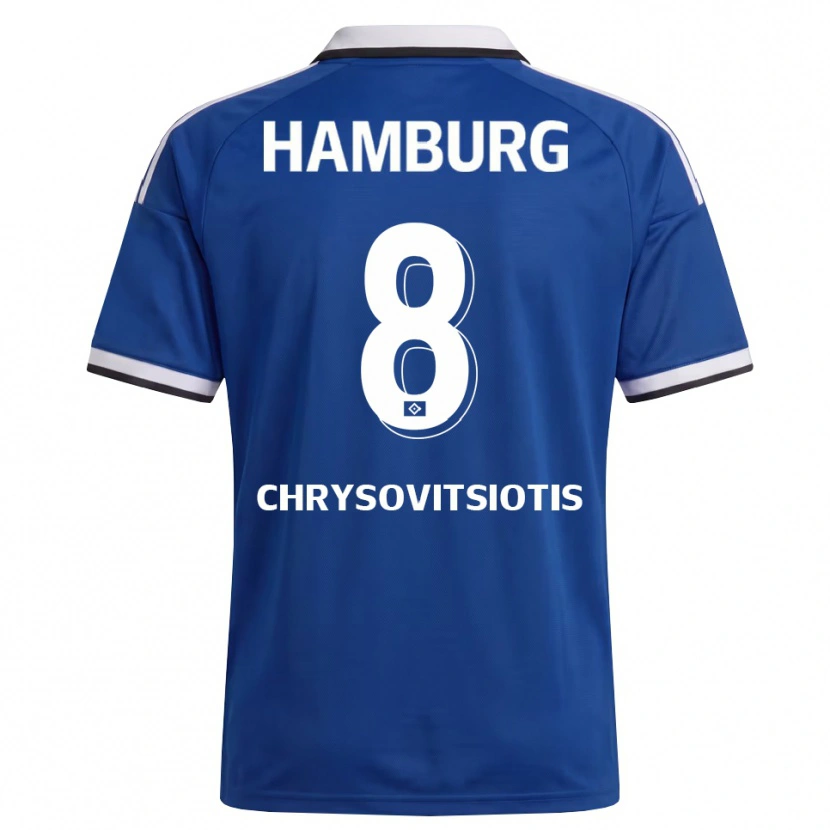 Danxen Børn Stefanos Chrysovitsiotis #8 Hvid Blå Udebane Spillertrøjer 2026/27 Trøje T-Shirt