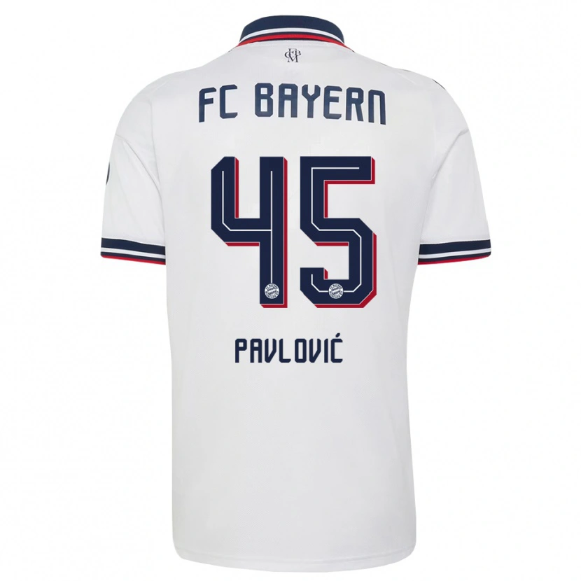 Danxen Børn Aleksandar Pavlovic #45 Hvid Grå Rød Udebane Spillertrøjer 2026/27 Trøje T-Shirt