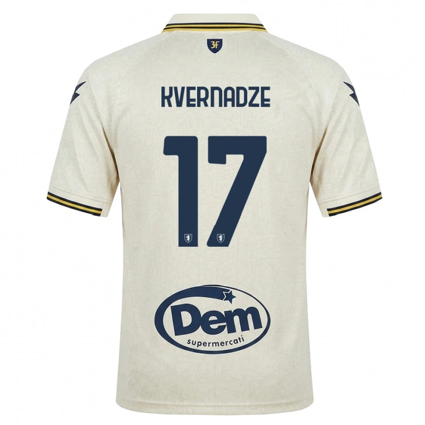 Danxen Børn Giorgi Kvernadze #17 Oldlace Gul Sort Udebane Spillertrøjer 2026/27 Trøje T-Shirt