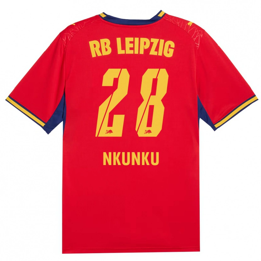 Danxen Mænd Christopher Nkunku #28 Rød Gul Kongelig Blå Udebane Spillertrøjer 2026/27 Trøje T-Shirt
