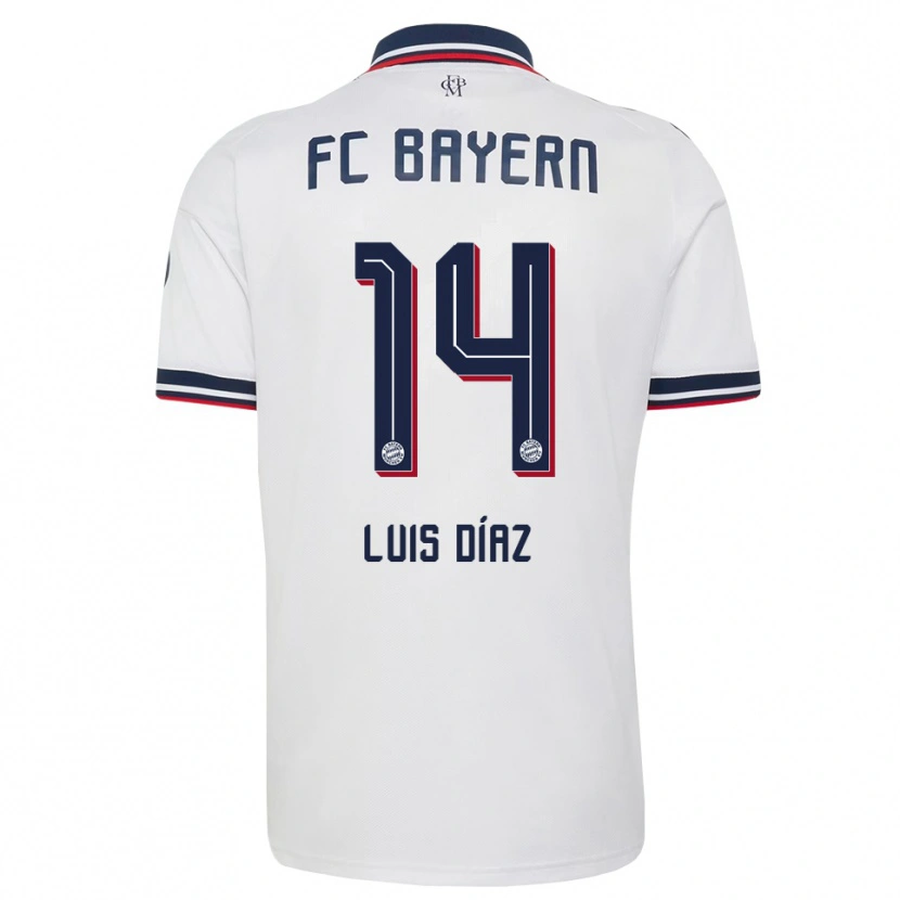 Danxen Mænd Luis Díaz #14 Hvid Grå Rød Udebane Spillertrøjer 2026/27 Trøje T-Shirt