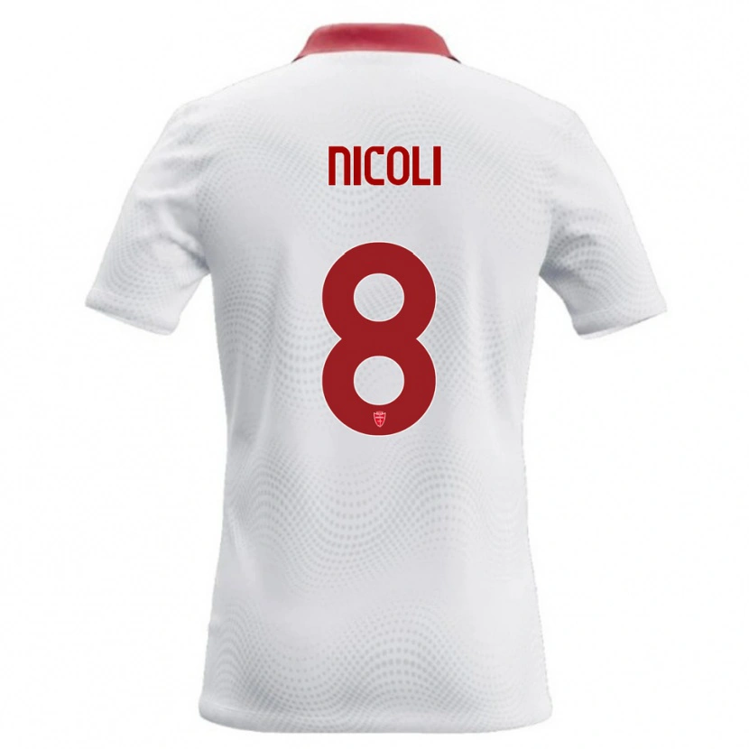 Danxen Mænd Andrea Nicoli #8 Hvid Rød Udebane Spillertrøjer 2026/27 Trøje T-Shirt