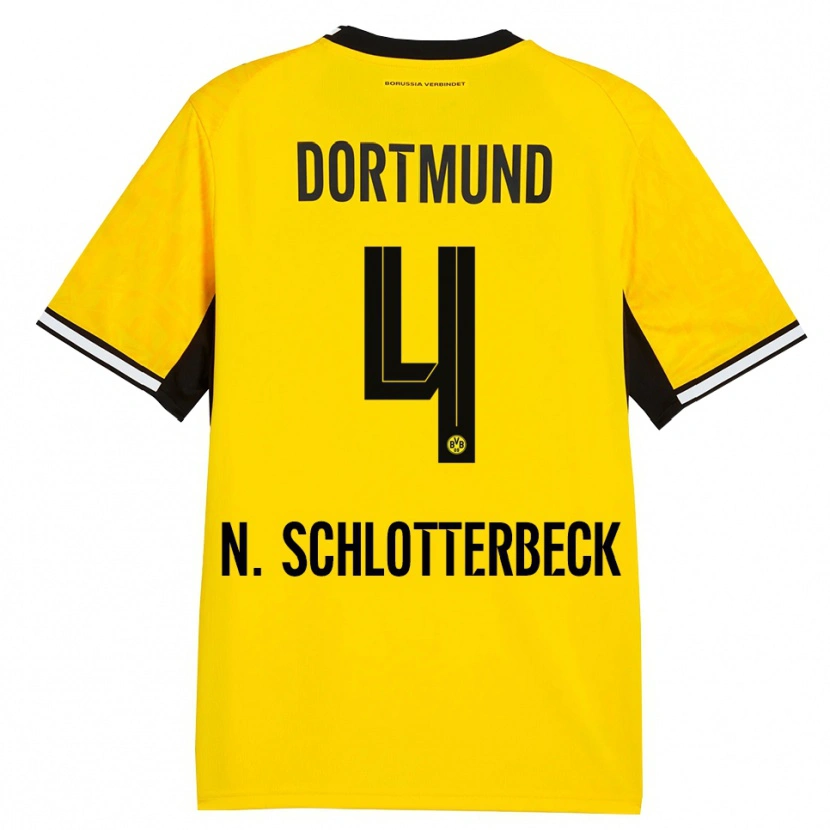 Danxen Kvinder Nico Schlotterbeck #4 Gul Sort Hvid Hjemmebane Spillertrøjer 2026/27 Trøje T-Shirt