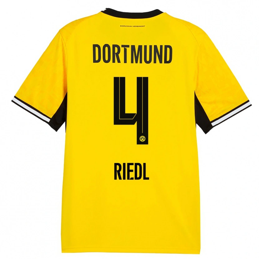 Danxen Kvinder Jan-Luca Riedl #4 Gul Sort Hvid Hjemmebane Spillertrøjer 2026/27 Trøje T-Shirt
