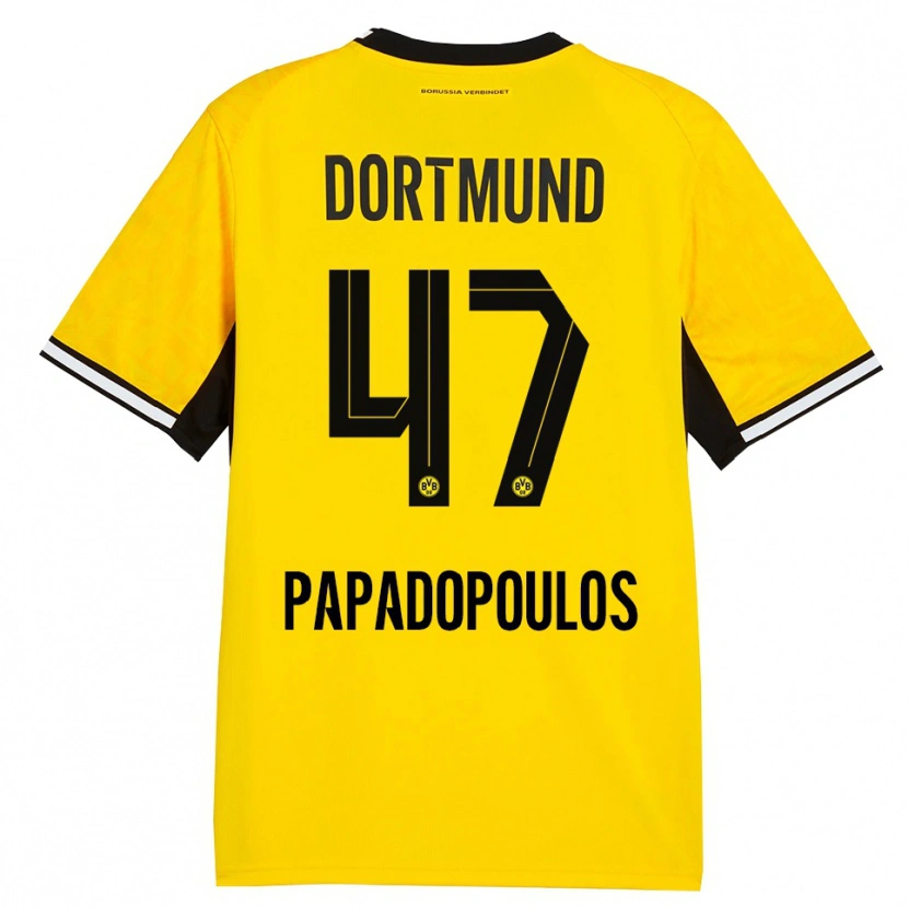 Danxen Kvinder Antonios Papadopoulos #47 Gul Sort Hvid Hjemmebane Spillertrøjer 2026/27 Trøje T-Shirt