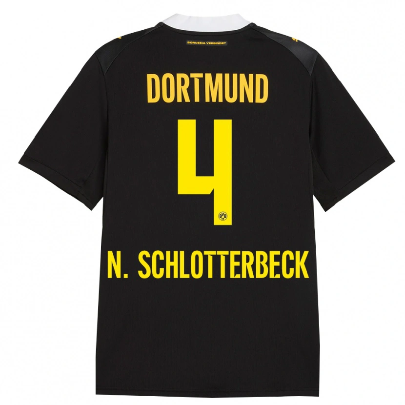 Danxen Kvinder Nico Schlotterbeck #4 Sort Rød Gul Udebane Spillertrøjer 2026/27 Trøje T-Shirt