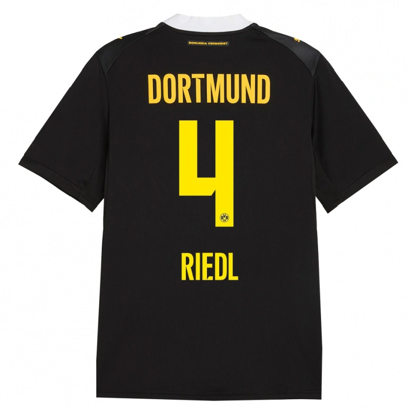 Danxen Kvinder Jan-Luca Riedl #4 Sort Rød Gul Udebane Spillertrøjer 2026/27 Trøje T-Shirt