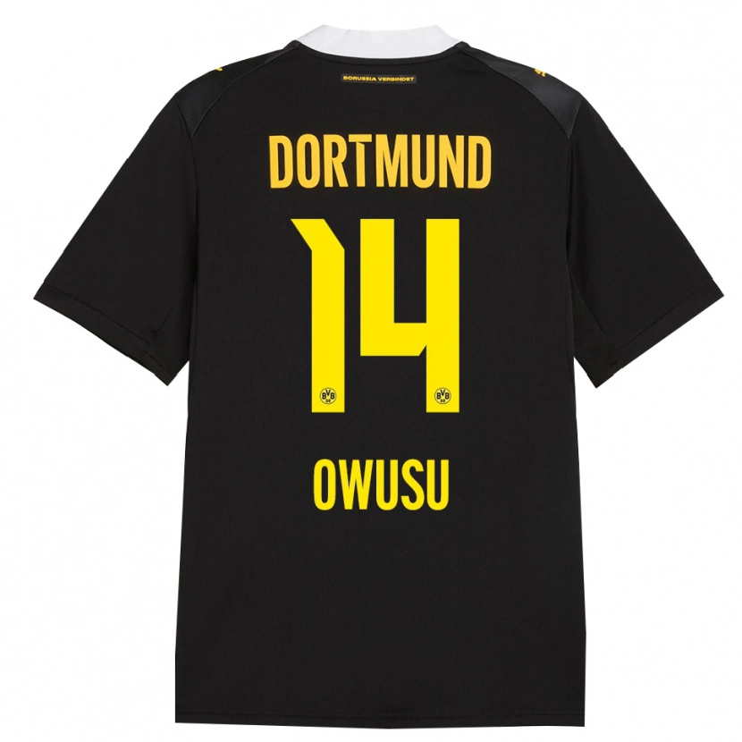 Danxen Kvinder Nathanael Owusu #14 Sort Rød Gul Udebane Spillertrøjer 2026/27 Trøje T-Shirt