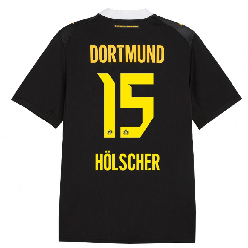 Danxen Kvinder Mats Hölscher #15 Sort Rød Gul Udebane Spillertrøjer 2026/27 Trøje T-Shirt