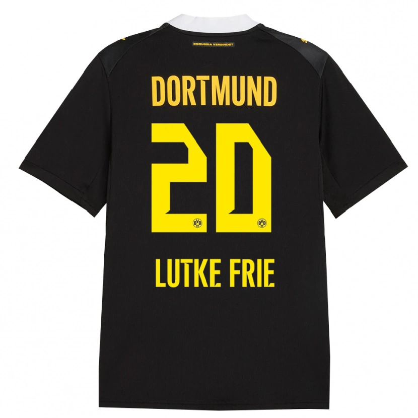 Danxen Kvinder Dennis Lutke-Frie #20 Sort Rød Gul Udebane Spillertrøjer 2026/27 Trøje T-Shirt