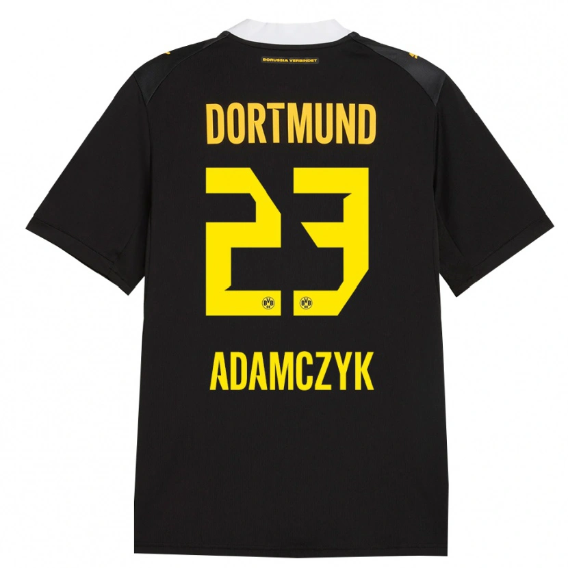 Danxen Kvinder Nico Adamczyk #23 Sort Rød Gul Udebane Spillertrøjer 2026/27 Trøje T-Shirt
