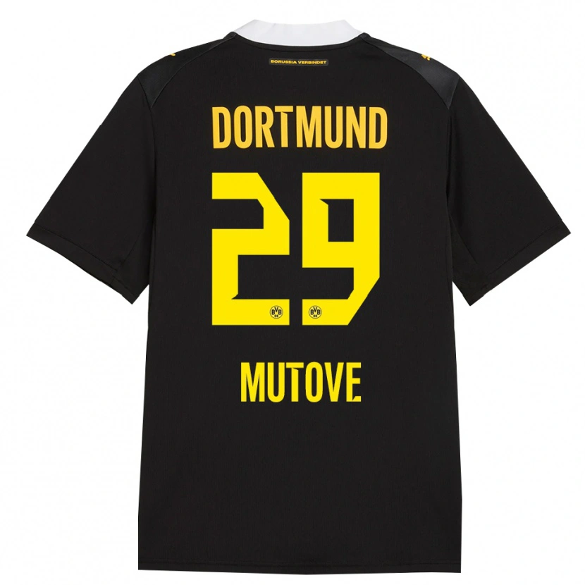 Danxen Kvinder Kevin Mutove #29 Sort Rød Gul Udebane Spillertrøjer 2026/27 Trøje T-Shirt