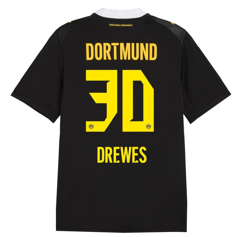 Danxen Kvinder Patrick Drewes #30 Sort Rød Gul Udebane Spillertrøjer 2026/27 Trøje T-Shirt
