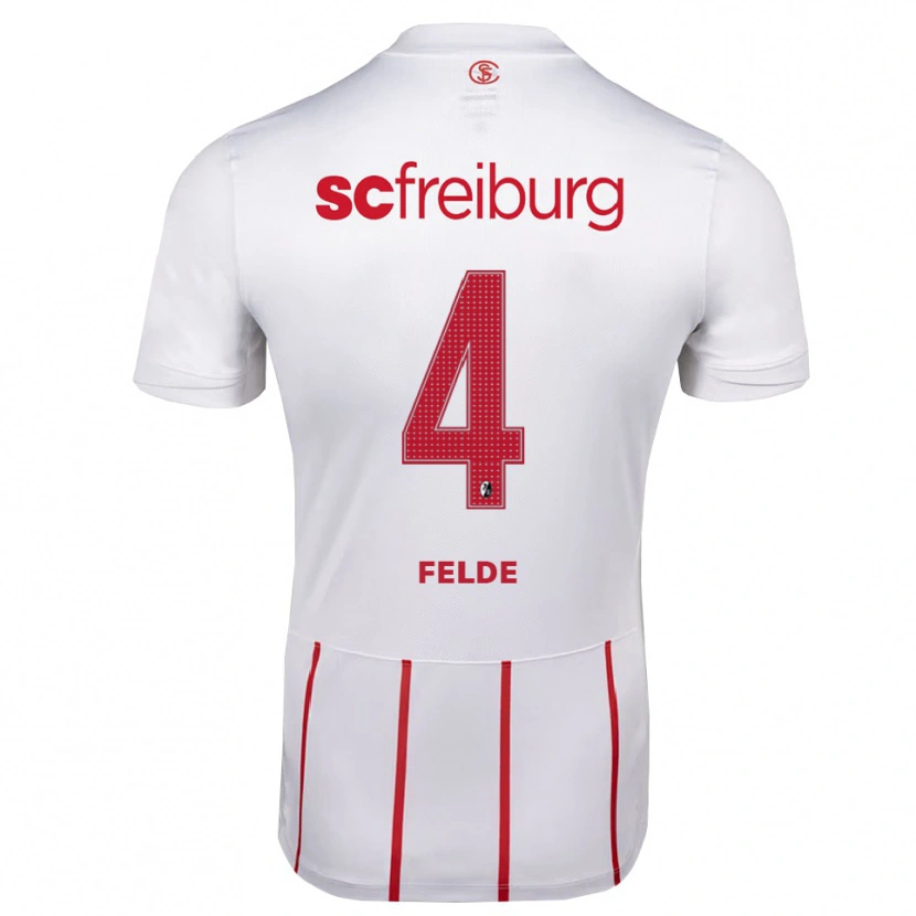 Danxen Kvinder Meret Felde #4 Hvid Rød Gul Udebane Spillertrøjer 2026/27 Trøje T-Shirt