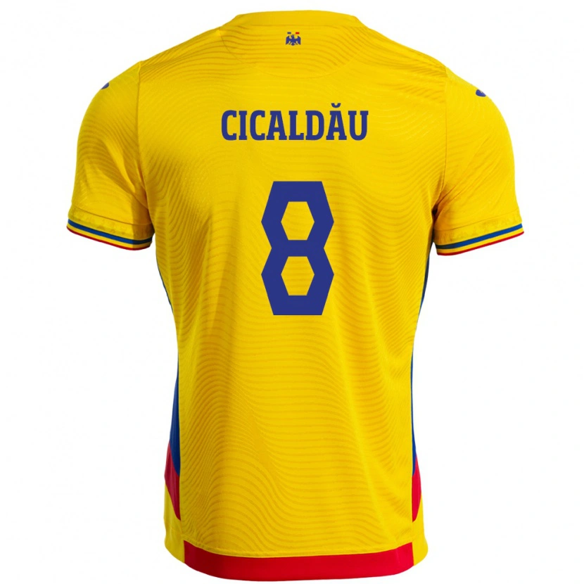 Danxen Børn Rumænien Alexandru Cicâldău #8 Gul Hjemmebane Spillertrøjer 24-26 Trøje T-Shirt