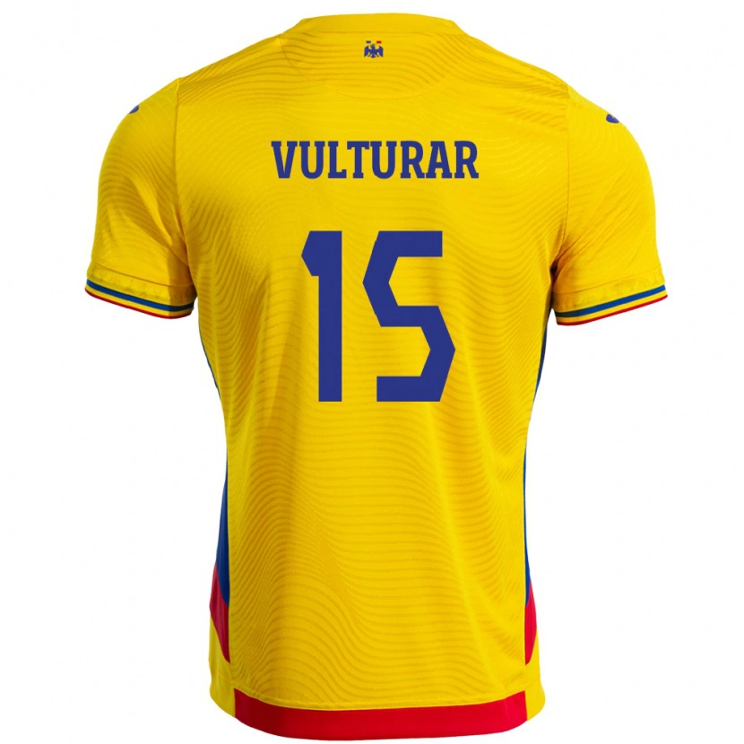 Danxen Børn Rumænien Cătălin Vulturar #15 Gul Hjemmebane Spillertrøjer 24-26 Trøje T-Shirt