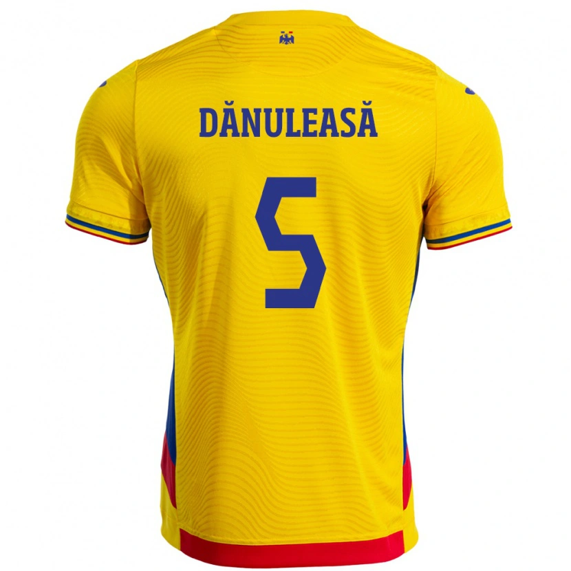 Danxen Børn Rumænien Gabriel Dănuleasă #5 Gul Hjemmebane Spillertrøjer 24-26 Trøje T-Shirt