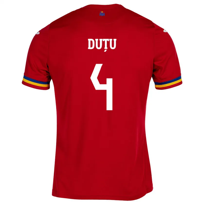 Danxen Børn Rumænien Ștefan Duțu #4 Rød Udebane Spillertrøjer 24-26 Trøje T-Shirt