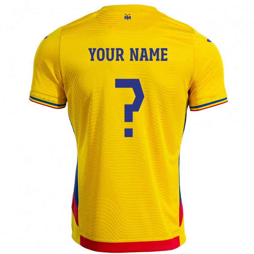 Danxen Mænd Rumænien Dit Navn #0 Gul Hjemmebane Spillertrøjer 24-26 Trøje T-Shirt
