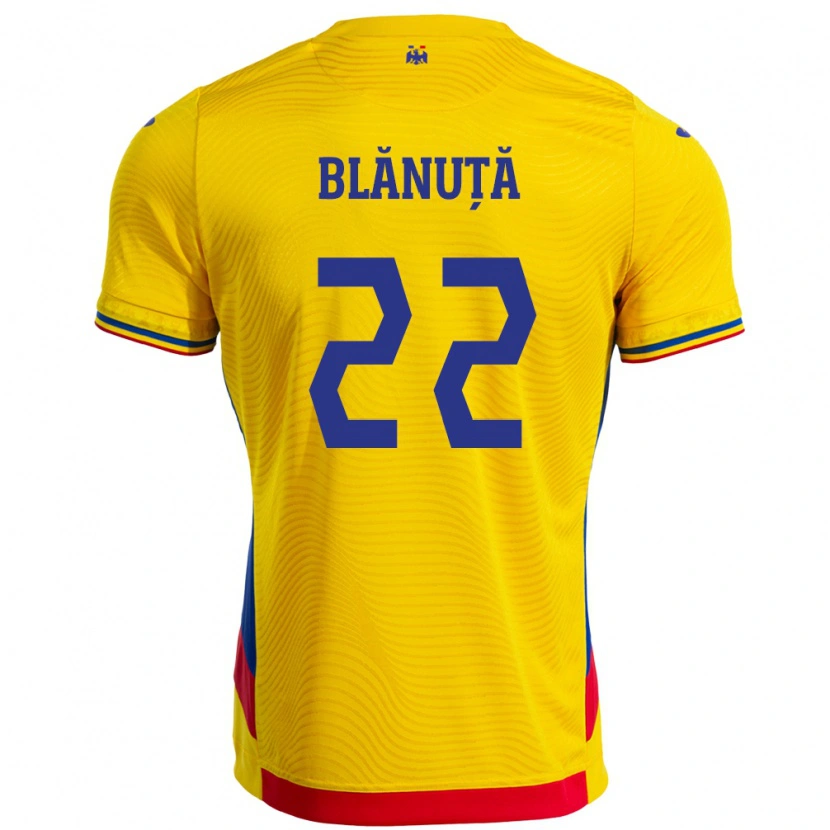 Danxen Mænd Rumænien Vladislav Blănuță #22 Gul Hjemmebane Spillertrøjer 24-26 Trøje T-Shirt