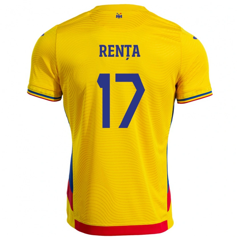 Danxen Mænd Rumænien Denis Rența #17 Gul Hjemmebane Spillertrøjer 24-26 Trøje T-Shirt