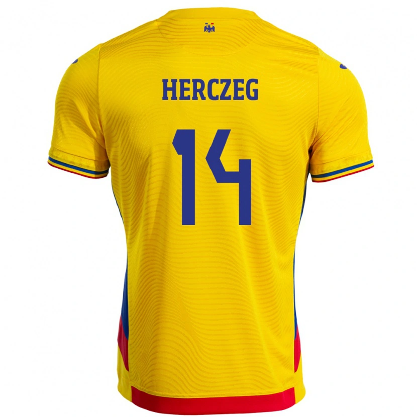 Danxen Mænd Rumænien Andrea Herczeg #14 Gul Hjemmebane Spillertrøjer 24-26 Trøje T-Shirt