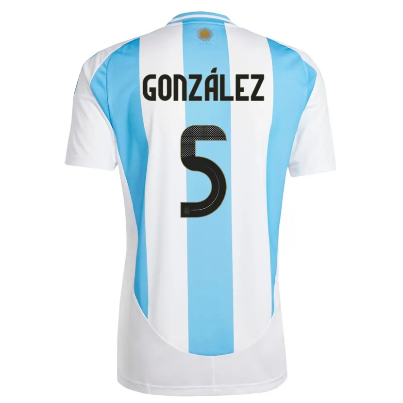 Danxen Børn Argentina Maximiliano Gonzalez #5 Hvid Blå Hjemmebane Spillertrøjer 24-26 Trøje T-Shirt
