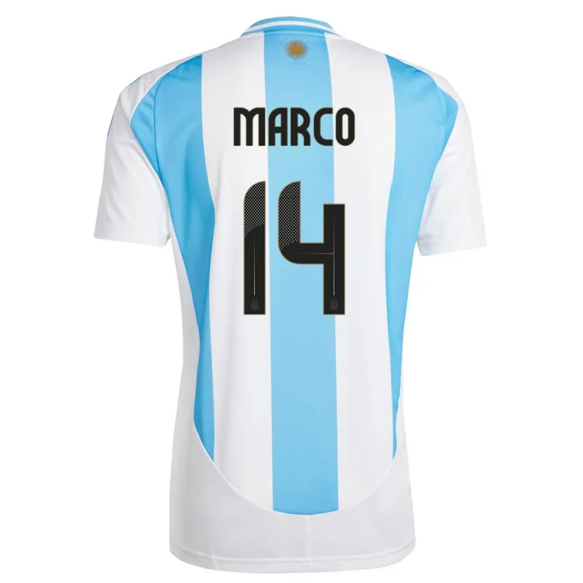 Danxen Børn Argentina Francisco Marco #14 Hvid Blå Hjemmebane Spillertrøjer 24-26 Trøje T-Shirt