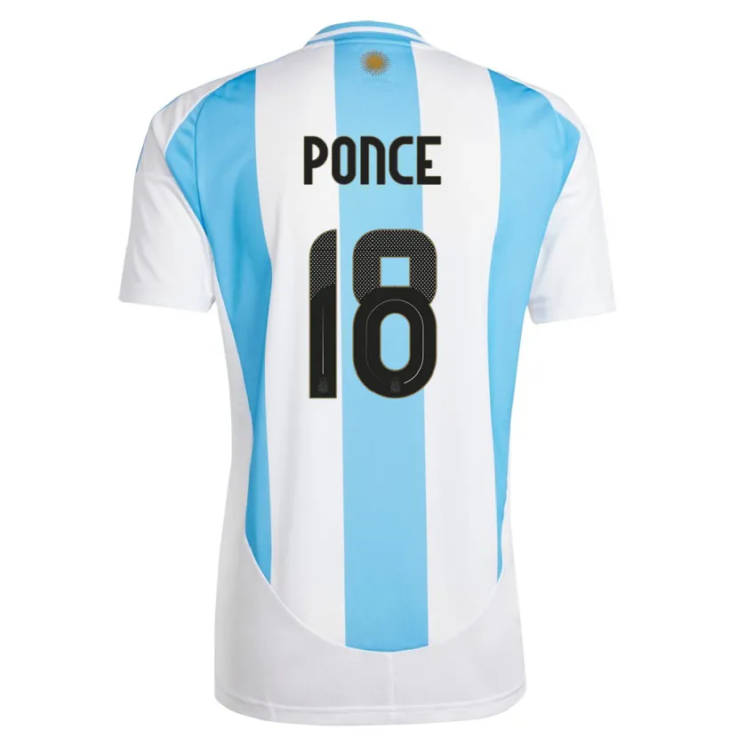 Danxen Børn Argentina Ezequiel Ponce #18 Hvid Blå Hjemmebane Spillertrøjer 24-26 Trøje T-Shirt