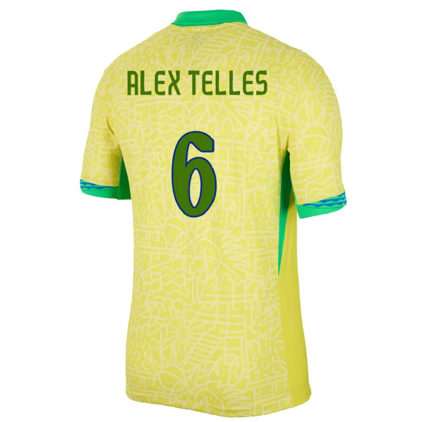 Danxen Børn Brasilien Alex Telles #6 Gul Hjemmebane Spillertrøjer 24-26 Trøje T-Shirt