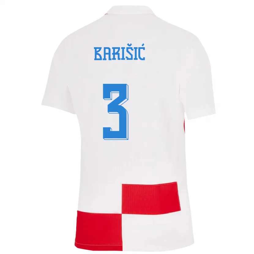 Danxen Børn Kroatien Borna Barisic #3 Hvid Rød Hjemmebane Spillertrøjer 24-26 Trøje T-Shirt