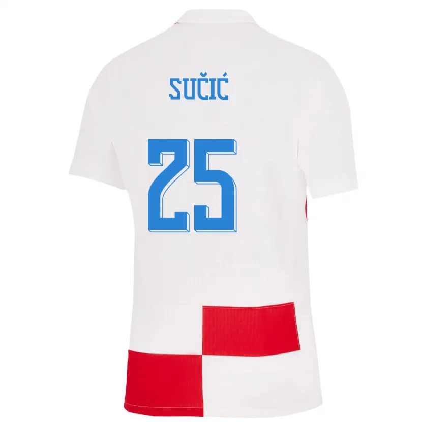 Danxen Børn Kroatien Luka Sucic #25 Hvid Rød Hjemmebane Spillertrøjer 24-26 Trøje T-Shirt