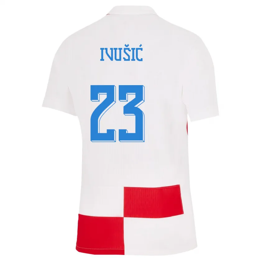 Danxen Børn Kroatien Ivica Ivusic #23 Hvid Rød Hjemmebane Spillertrøjer 24-26 Trøje T-Shirt