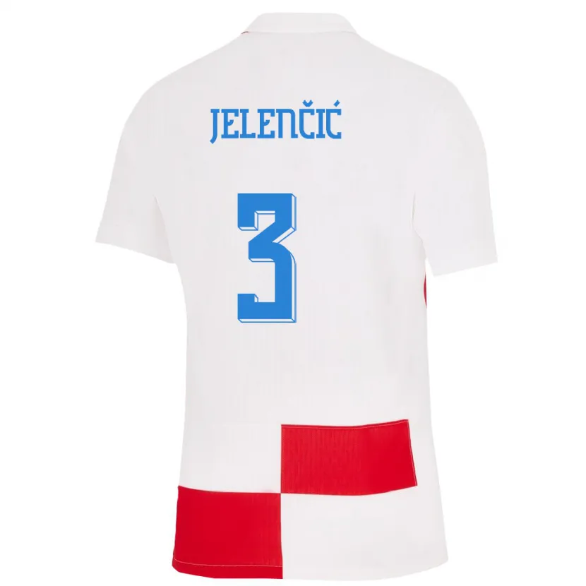 Danxen Børn Kroatien Ana Jelencic #3 Hvid Rød Hjemmebane Spillertrøjer 24-26 Trøje T-Shirt