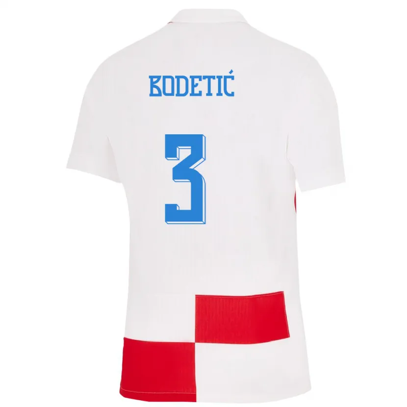 Danxen Børn Kroatien Noel Bodetic #3 Hvid Rød Hjemmebane Spillertrøjer 24-26 Trøje T-Shirt