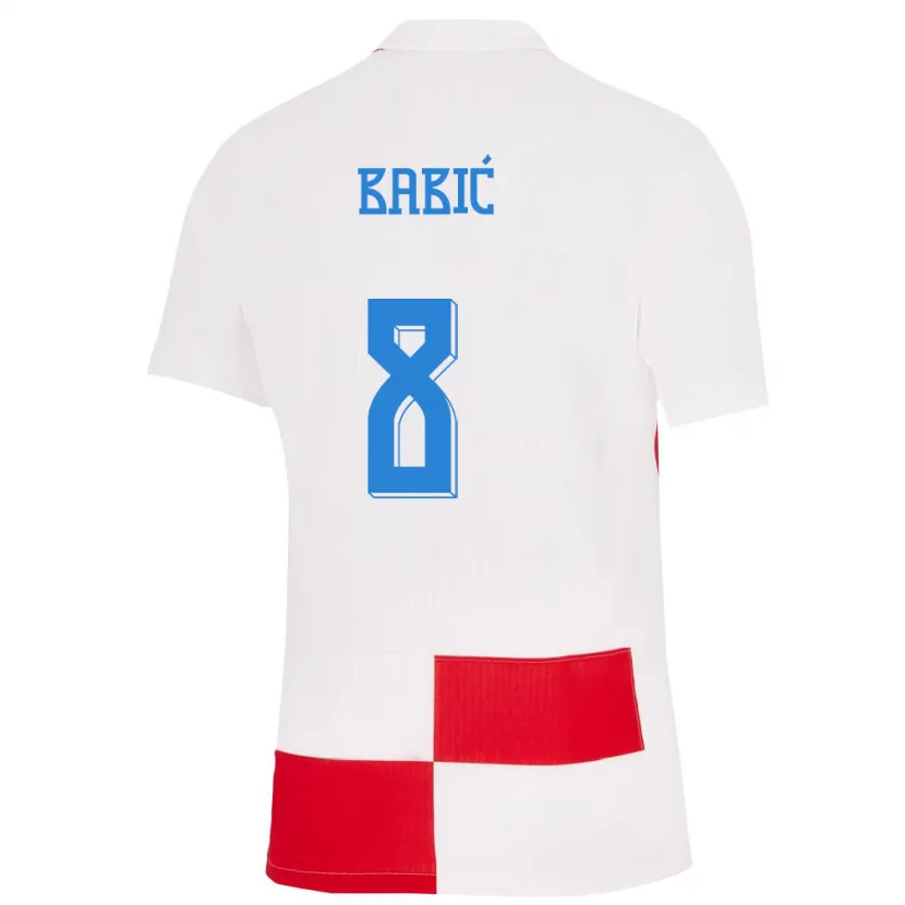 Danxen Børn Kroatien Andro Babic #8 Hvid Rød Hjemmebane Spillertrøjer 24-26 Trøje T-Shirt