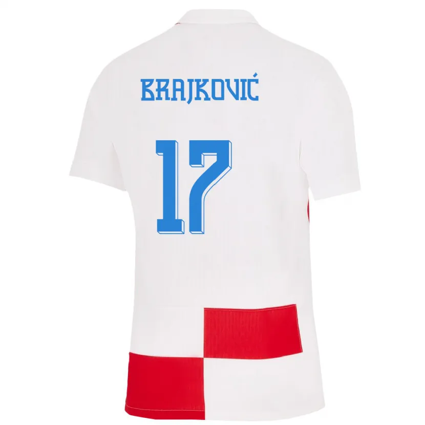 Danxen Børn Kroatien Roko Brajkovic #17 Hvid Rød Hjemmebane Spillertrøjer 24-26 Trøje T-Shirt