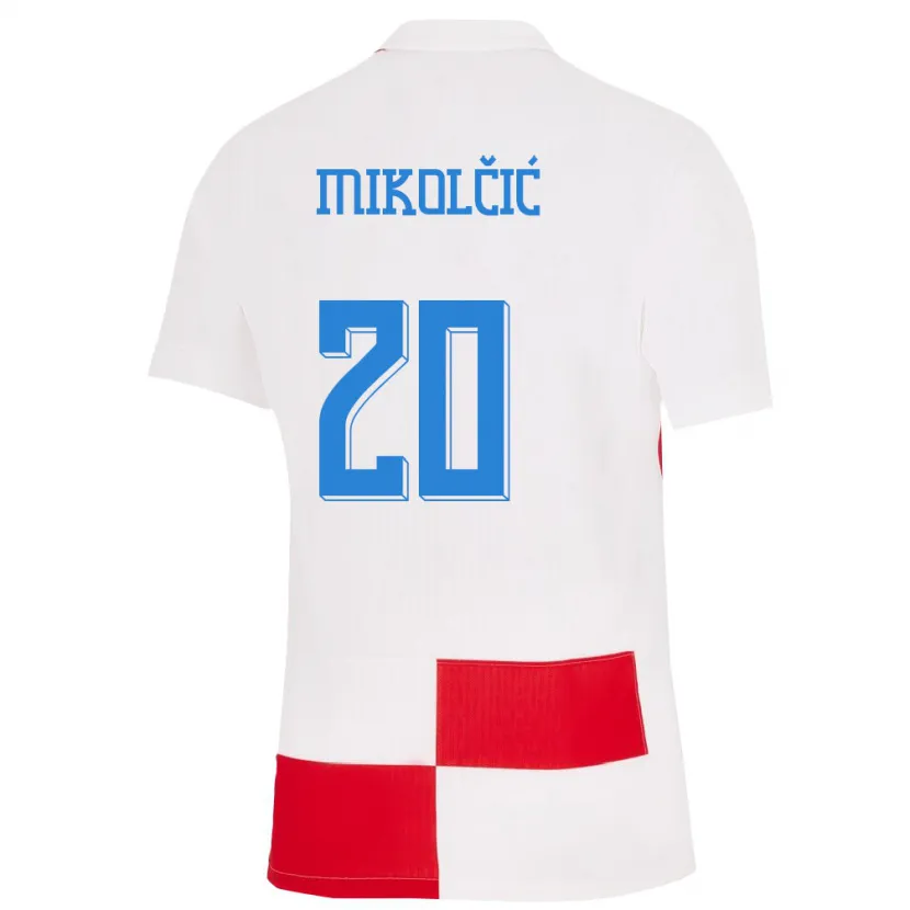 Danxen Børn Kroatien Simun Mikolcic #20 Hvid Rød Hjemmebane Spillertrøjer 24-26 Trøje T-Shirt